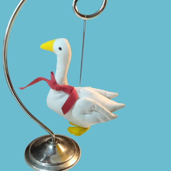 White Goose Ornament Red Bow Handcrafted Fabric - Picture 3 of 7